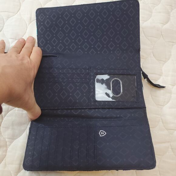 Vera Bradley Floral Blue & Pink Wallet / Clutch Quilted Zipper Pockets LOGO - Picture 6 of 9